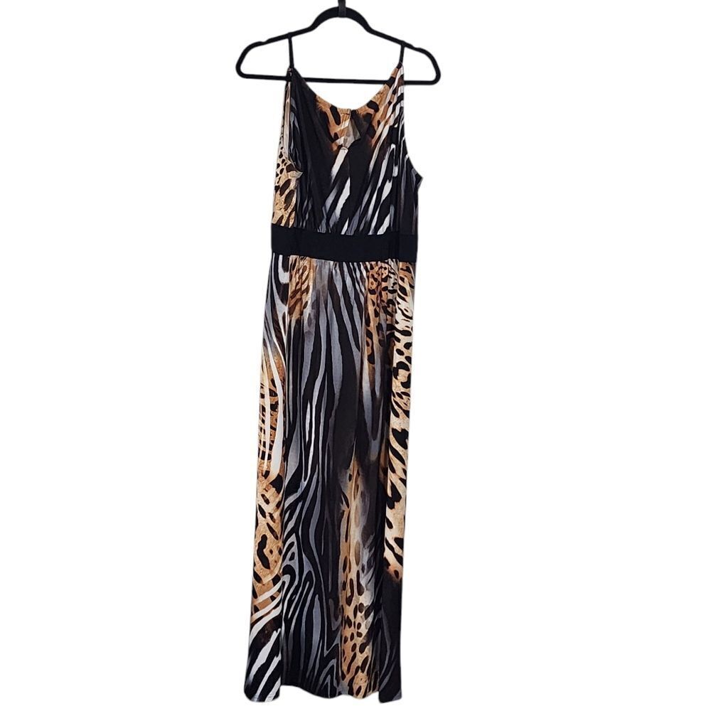 R & M Richards Maxi Dress Animal Print Halter Neck Resort Vacation 18